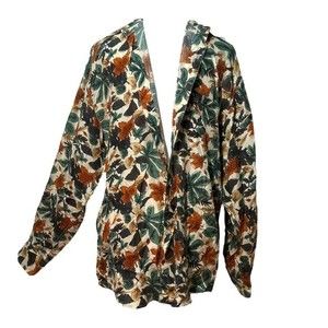 Vintage Small Button 100% Silk Shirt Chiamare Autumn Leaf Print Long Sleeve NEW